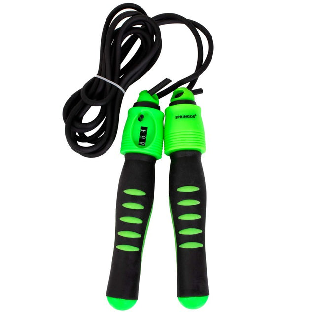 Springtouw | Sport Springtouw | Fitness Springtouw | Verstelbaar | Stappenteller | Groen 275 cm