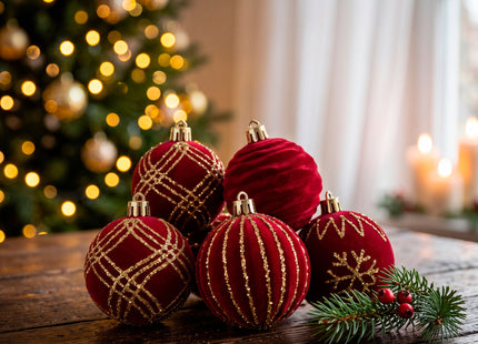 Kerstballen | 16 stuks | 6 cm | Rood | Velours