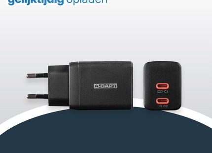 A-DAPT® Oplaadset 45W USB-C Thuislader met USB-C & 8-PIN Kabels - Geschikt voor iPhone, iPad & Android - Hoogwaardig alternatief voor originele opladers