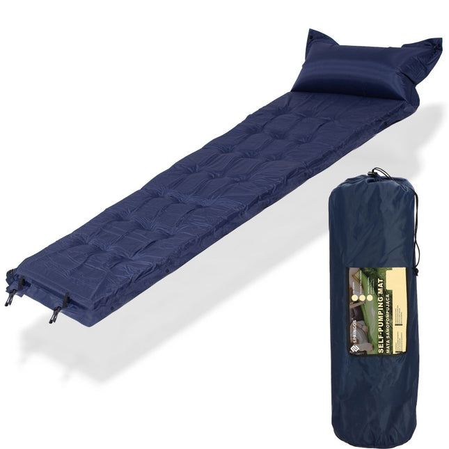 Slaapmat - Zelfopblazend - 193 cm - Inclusief Hoes & Hoofdkussen - Marineblauw