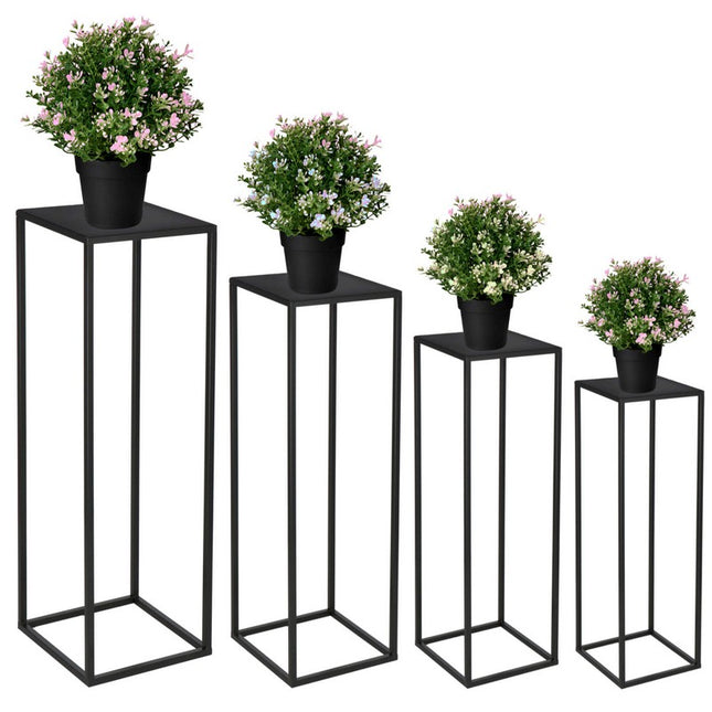 Plantenzuil | Plantentafel | Planten Etagère | Set van 4 | Metaal | Zwart