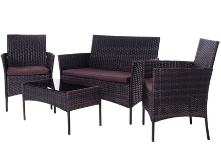 Tuinset - 4 Delig - Stoelen - Bank - Tafel - Rotan - Bruin