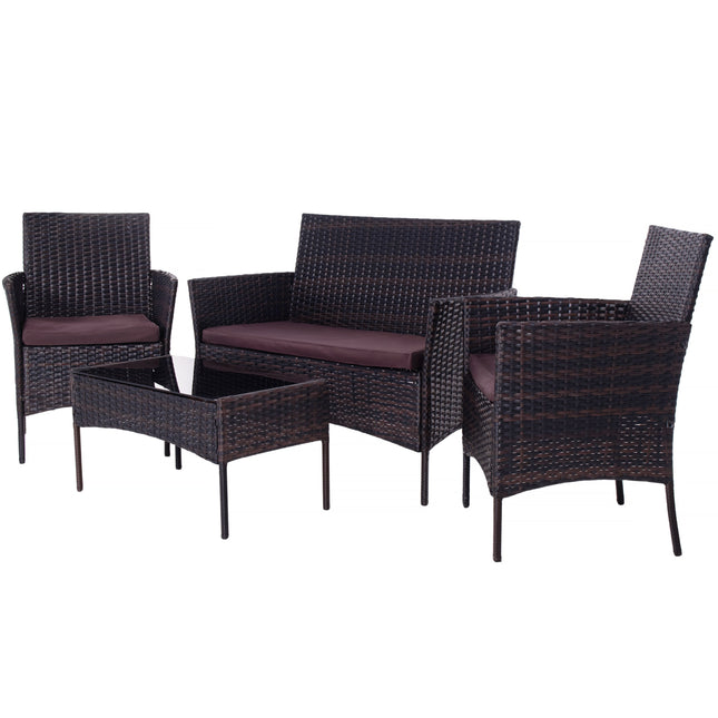 Tuinset - 4 Delig - Stoelen - Bank - Tafel - Rotan - Bruin