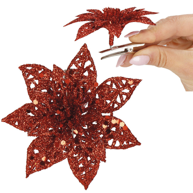 Kerstboomhanger | Met Clip | Ster van Bethlehem | Rode Glitter | 9 Cm