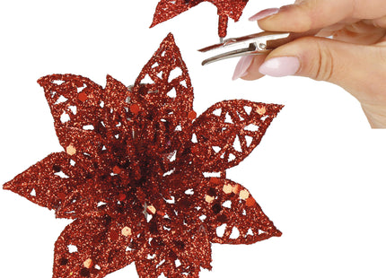 Kerstboomhanger | Met Clip | Ster van Bethlehem | Rode Glitter | 9 Cm