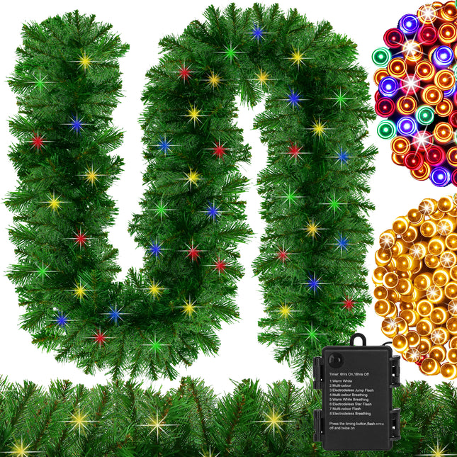 Kerstslinger | 270 cm | Lichtgevend | Multicolor | Warm Wit | 50 Led