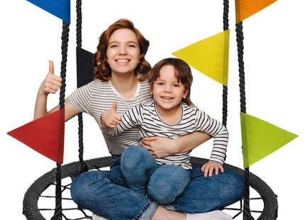 Nestschommel | Schommel Kinderen | Kinderschommel | Maximale Belasting 180 kg | Inclusief Vlaggetjes | Zwart