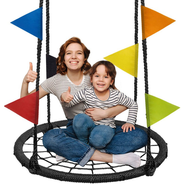 Nestschommel | Schommel Kinderen | Kinderschommel | Maximale Belasting 180 kg | Inclusief Vlaggetjes | Zwart