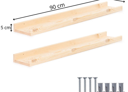 Wandplank - Boekenplank - Ophangbaar - Kruidenplank- Naturel - Grenenhout - 10 Kg - 90 cm - 2 Stuks