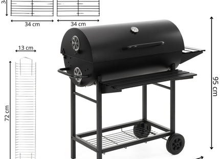 Houtskool barbecue - Op Wielen - BBQ - Asopvangbak - Thermometer - Kunststof - Staal - Zwart