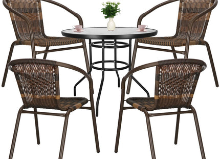 Tuinset | Balkonset | Bistroset | 3-delig | Tafel + 4 Stoelen | Zwart/Bruintinten
