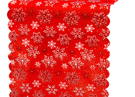 Tafelkleed -Kerst - Sneeuwvlok - Rood - Polyester - 187 x 34 CM
