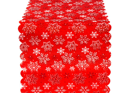 Tafelkleed -Kerst - Sneeuwvlok - Rood - Polyester - 187 x 34 CM