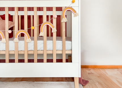 Baby Bed - Massief Eiken - Verstelbaar - Inclusief Matras - Wit / Naturel - 120 x 60 CM