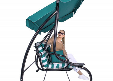Schommelbank | Luna-Schommel | 4-zits | Waterafstotend | Inclusief 2 Kussens | Verstelbare Luifel | 230 x 130 x 162 cm | Turquoise/Wit/Grijs
