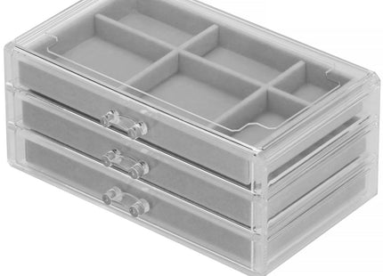 Sieradendoos | Juwelendoos | 3 Lades | 23 x 14 x 11 cm | Tinten grijs