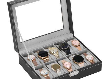 Horlogedoos - Horlogebox - Horlogeopberger  - Zwart - Grijs - 10 Horloges