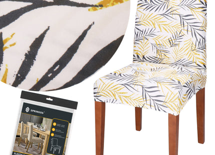 Stoelhoes - Voor Eetkamerstoelen - Met Stretch - Bladeren - Wit/Geel/Grafiet