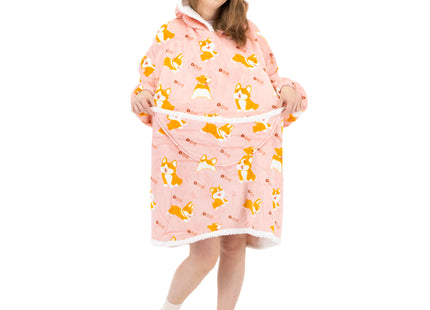 Hoodie Deken | Badjas | Deken Met Mouwen | One Size | Honden | Polyster | Roze | Bruin | Wit