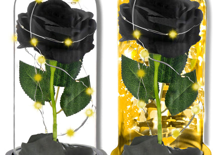 Eeuwige Roos - Geschenkbloem - LED - Decoratie - In Glas - Valentijnsdag- Zwart - 21 cm