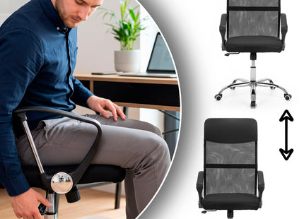 Springos® Bureaustoel Zwart – Verstelbare Draaistoel met Armleuningen – Mesh Rugleuning – 5 Zwenkwielen – Maximaal 120 kg