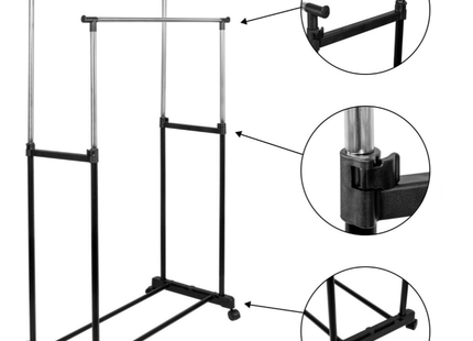 Kledingrek | Op Wielen | 164 cm | 2 Stangen