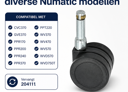 SQOON® Zwenkwiel 50 mm geschikt voor Numatic PPR / PPT / WV / CVC / GVE – Vervanger voor 204111