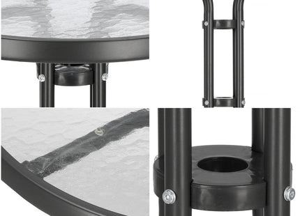 Tuintafel | 60 cm | Buitentafel | Bijzettafel Buiten | Metaal | Gehard Glas | Rond | Grafiet