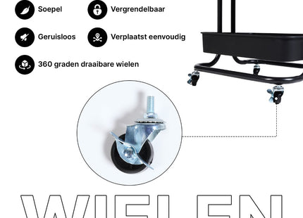 Keukentrolley | Keukentrolley Op Wieltjes | Badkamer Trolley | Opbergrek | 3 Niveaus | 87 x 42 x 32 cm | Zwart