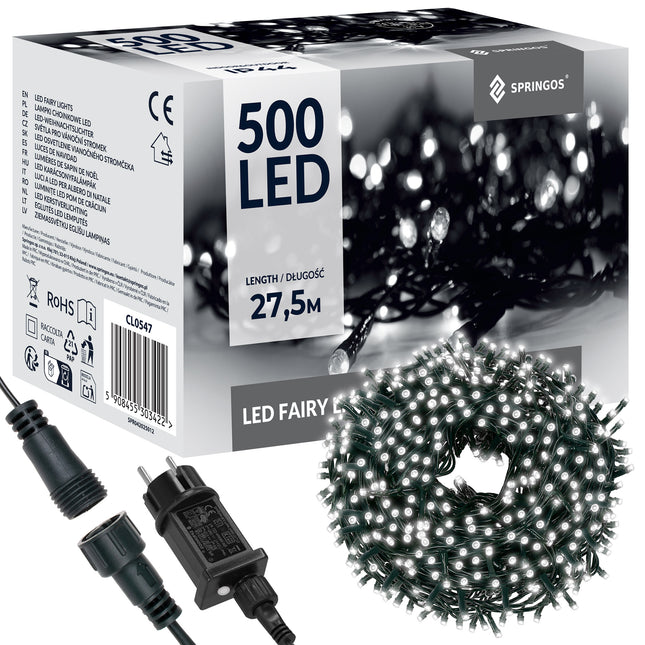 Kerstverlichting | 27,5 m | 500 LED | Koud Wit | 8 Lichtfuncties