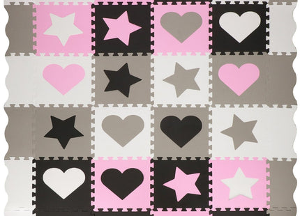 Speelmat | Speelmat Foam | Puzzelmat | Figuren | 16 Puzzelstukken | 150 x 150 cm | Roze/Grijs/Zwart/Wit