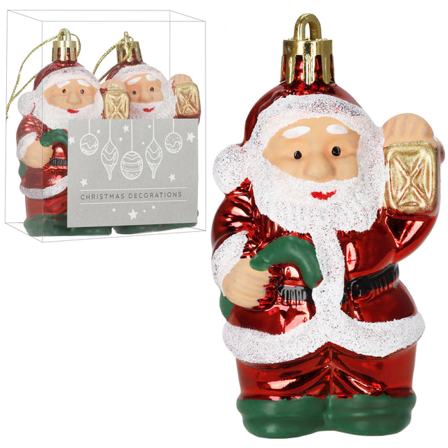 Kersthanger | Kerstman | Kerstboomhanger | Wit | Glitters | Kunststof | 8 cm | 2  Stuks