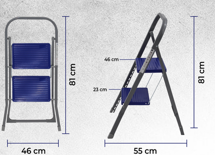 Huishoudtrap 2 treden - Keukentrap Inklapbaar - TÜV/GS - Blauw - Antislip - Max. hoogte 47 cm