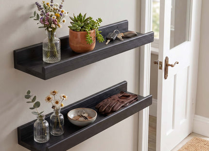 Wandplank - Boekenplank - Ophangbaar - Kruidenplank- Zwart - Grenenhout - 10 Kg - 50 cm - 2 Stuks