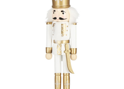 Notenkraker Kerst | Houten Soldaat | Kerstversiering | Goud/Wit | 30 cm