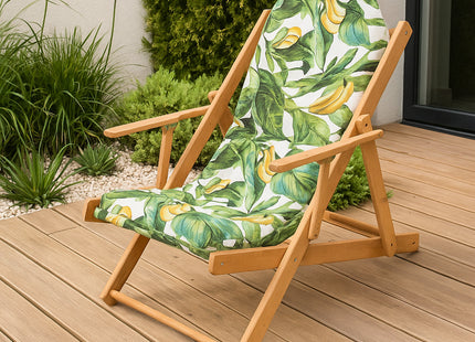 Houten Ligstoel - Ligbed - Met Kussen - Verstelbaar - Weersbestendig - Bladeren - Grenenhout - 90 x 71 x 103 Cm