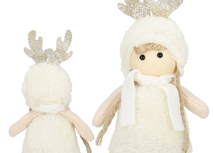 Kerstdame - Kerstversiering - Witte Rendierkabouter - 20 cm