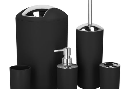Badkameraccessoiresset - Prullenbak - Toiletborstel - Zeepdispencer - Tandenborstelbeker - Zeepbak - Mok - Zwart