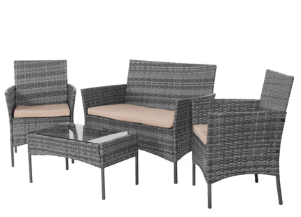Tuinset - 4 Delig - Stoelen - Bank - Tafel - Rotan - Grijs