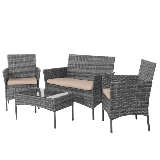 Tuinset - 4 Delig - Stoelen - Bank - Tafel - Rotan - Grijs