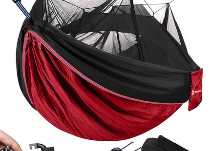 Hangmat - Klamboe - 2 - Persoons - Camping - 250 KG - Rood/ Zwart