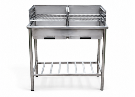 Muntel® Camping Tafel Met Gootsteen - Buitenkeuken - RVS - Hoogteverstelbaar - Met Wasbak -  100x 50,5x 87 Cm