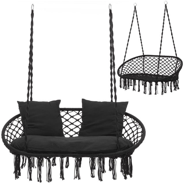 Hangstoel | Binnen & Buiten | Belastbaar tot 300 kg | 108 x 64 cm | Inclusief Kussen | Zwart