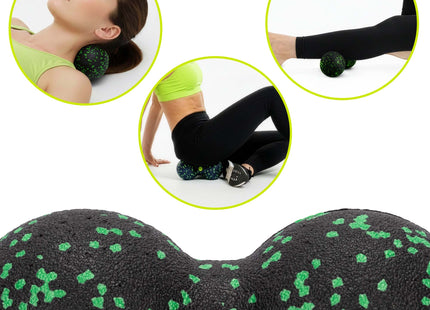 Massage Bal | Triggerpoint Bal | Peanut Ball | Lacrosse Bal | Massage | Groen/Zwart | 16 cm