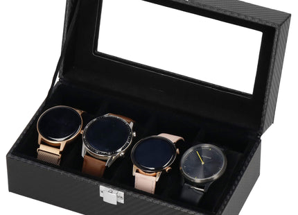 Horlogedoos - Horlogebox - Horlogeopberger - Suède - Zwart - Grijs - 4 Horloges -  20,5x11x8 cm
