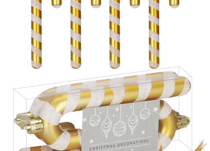 Kersthanger | Zuurstok | Kerstboomhanger | Wit | Goud | Kunststof | 14 cm | 4 Stuks