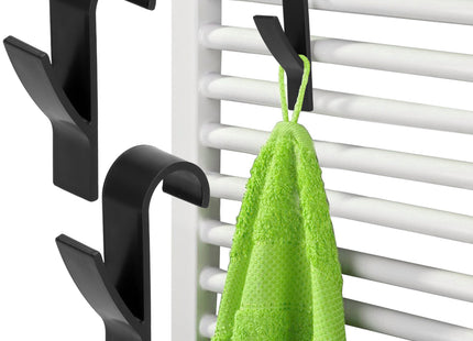 Radiator Haak - Handdoek Haak - Kleding Haak - Ophanghaak - Zwart - 2 Stuks