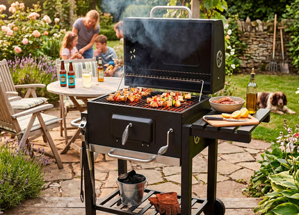 Houtskool barbecue - Op Wielen - BBQ - Asopvangbak - Thermometer - Kunststof - RVS - Zwart