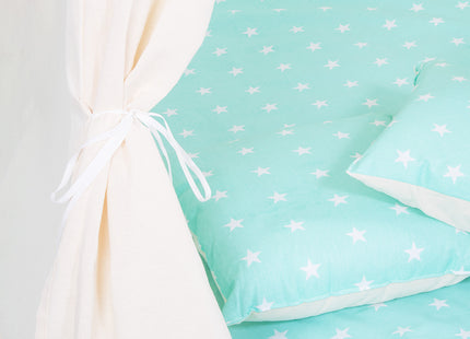Tipi Tent | 120x100x180 cm | Met Mat en Kussens | Naturel Mint | Sterren