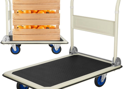 Transportwagen | Plateauwagen | Platformwagen | 90 x 60 x 85 cm | Zwart/Crème/Blauw